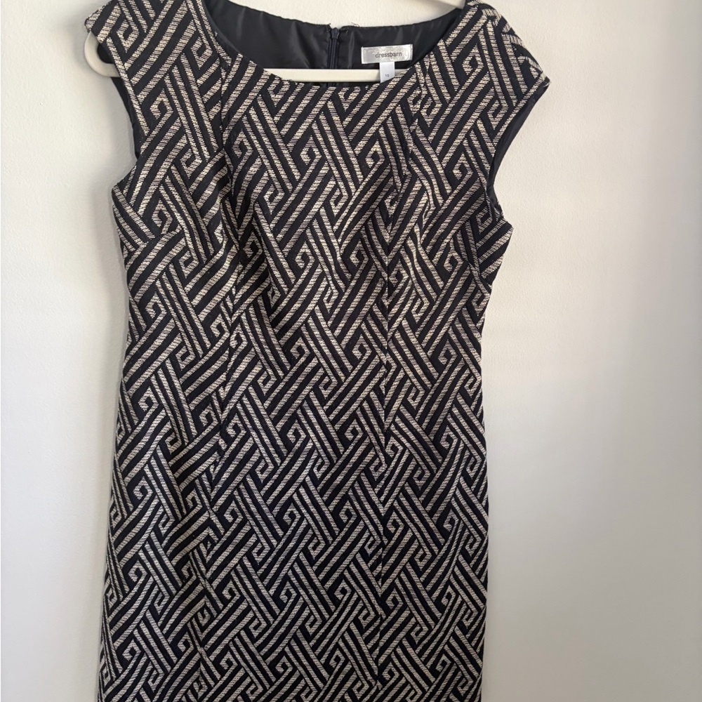 Dress Barn Black and Cream Geometric Midi Sheath Dress